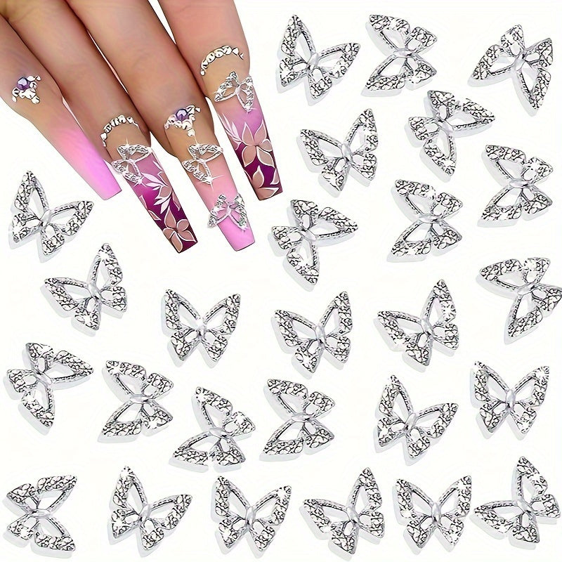 100pcs 3D Butterfly Nail Art Charms, DIY Nail Faux Jewelry Decorations, Glitter Accents For Manicure, Craft Supplies